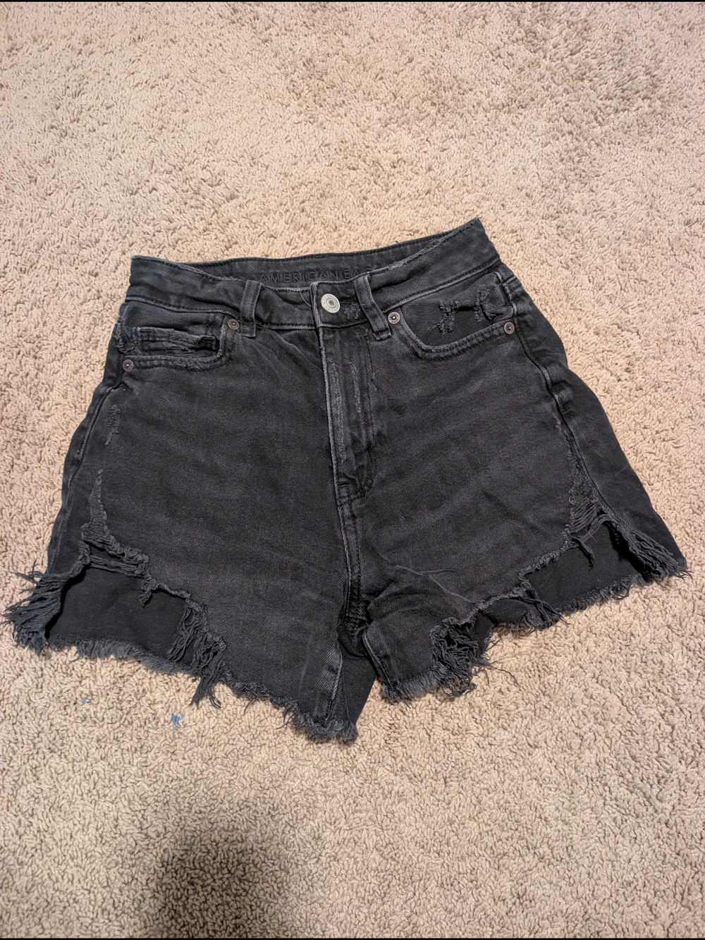 American Eagle High-Rise Black Distressed Denim Shorts
